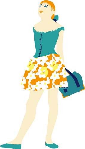 Image Modedesign Textil-Grafik_Illustration_Maedchen_mit_kurzem_Rock_und_Tasche