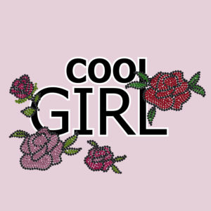 Print mit Pailettenstickerei Schriftzug Cool Girls und Tatoo Rosen